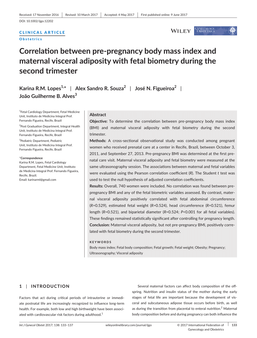 Pdf Correlation Between Pre Pregnancy Body Mass Index And Maternal Visceral Adiposity With 0526