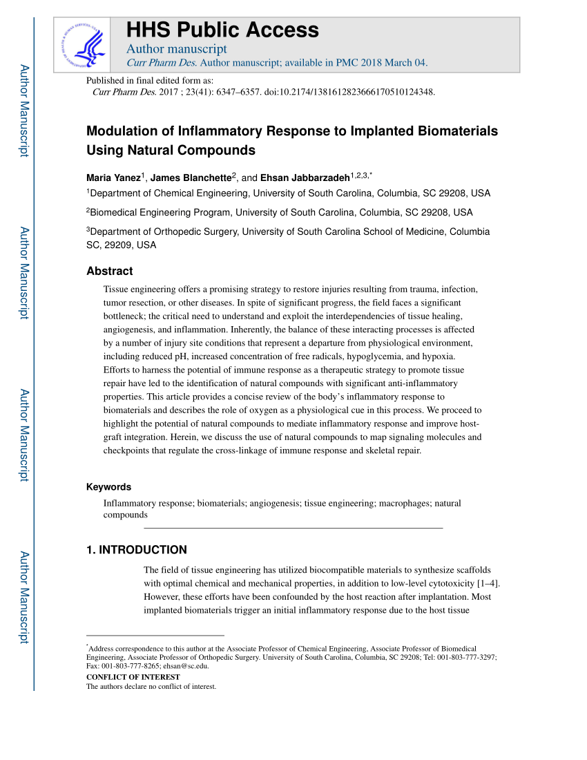 (PDF) Modulation of Inflammatory Response to Implanted ...