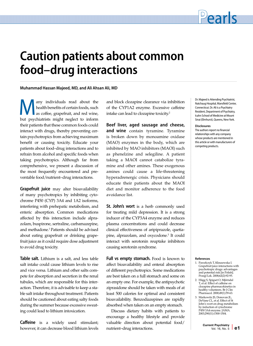 Pdf Caution Patients About Common Food Drug Interactions