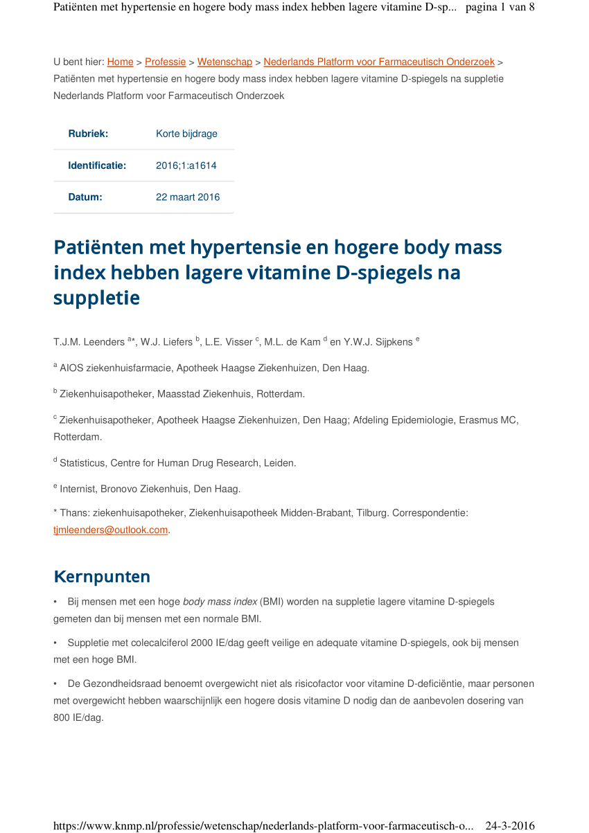 Pdf Patiënten Met Hypertensie En Hogere Body Mass Index
