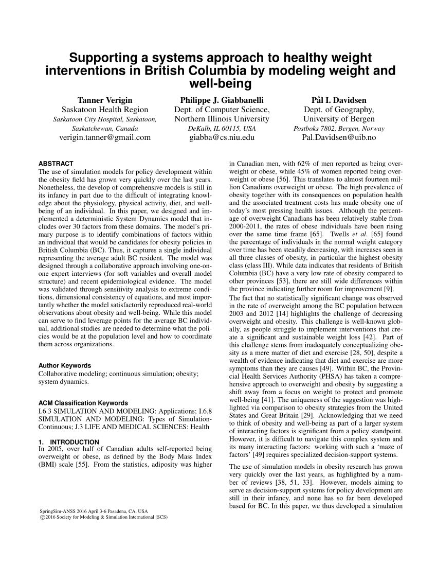 Pdf Supporting A Systems Approach To Healthy Weight Interventions
