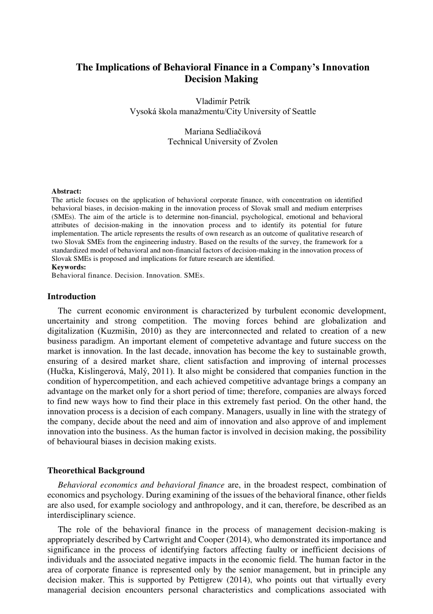 behavioral corporate finance thesis