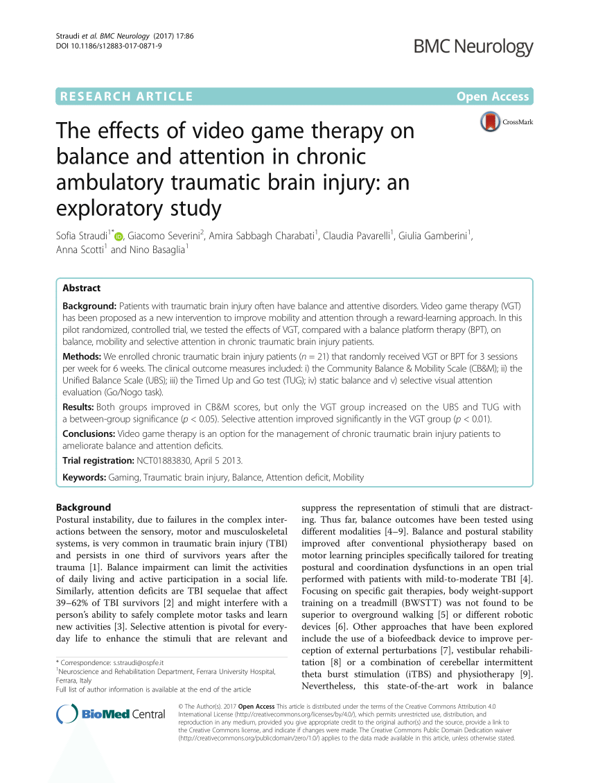 PDF) The effects of video game therapy on balance and attention in chronic  ambulatory traumatic brain injury: An exploratory study