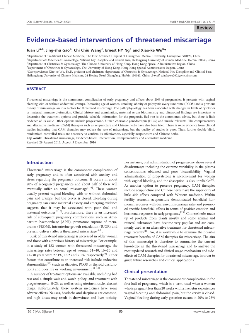 PDF Evidence based interventions of threatened miscarriage