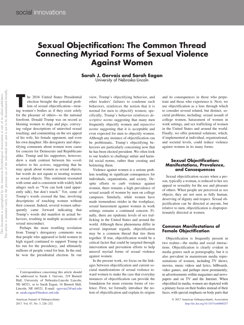 Pdf Sexual Objectification The Common Thread Connecting Myriad Forms