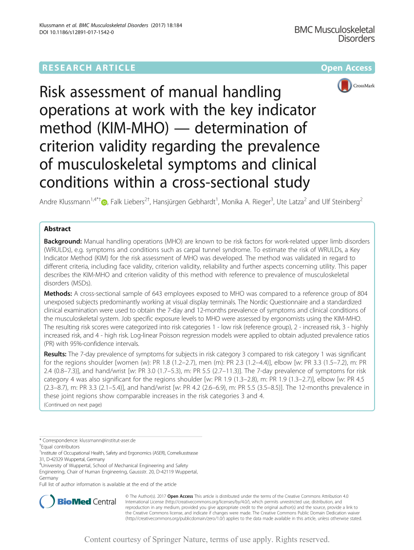 flaske hagl build PDF) Risk assessment of manual handling operations at work with the key  indicator method (KIM-MHO) — determination of criterion validity regarding  the prevalence of musculoskeletal symptoms and clinical conditions within a  cross-sectional