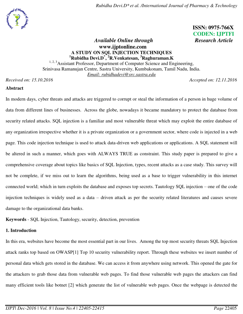 research paper on sql injection