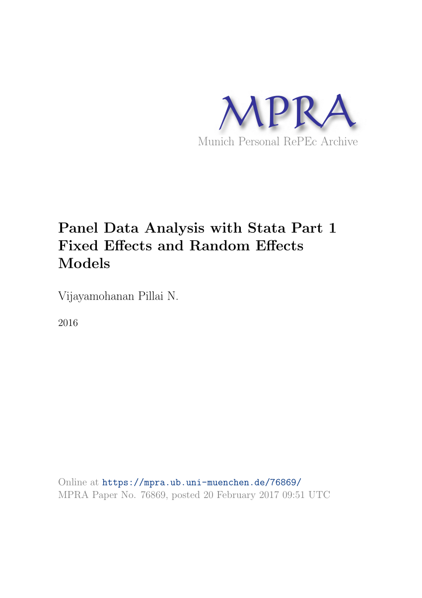 Pdf Panel Data Analysis With Stata Part 1 Fixed Effects And Random Effects Models