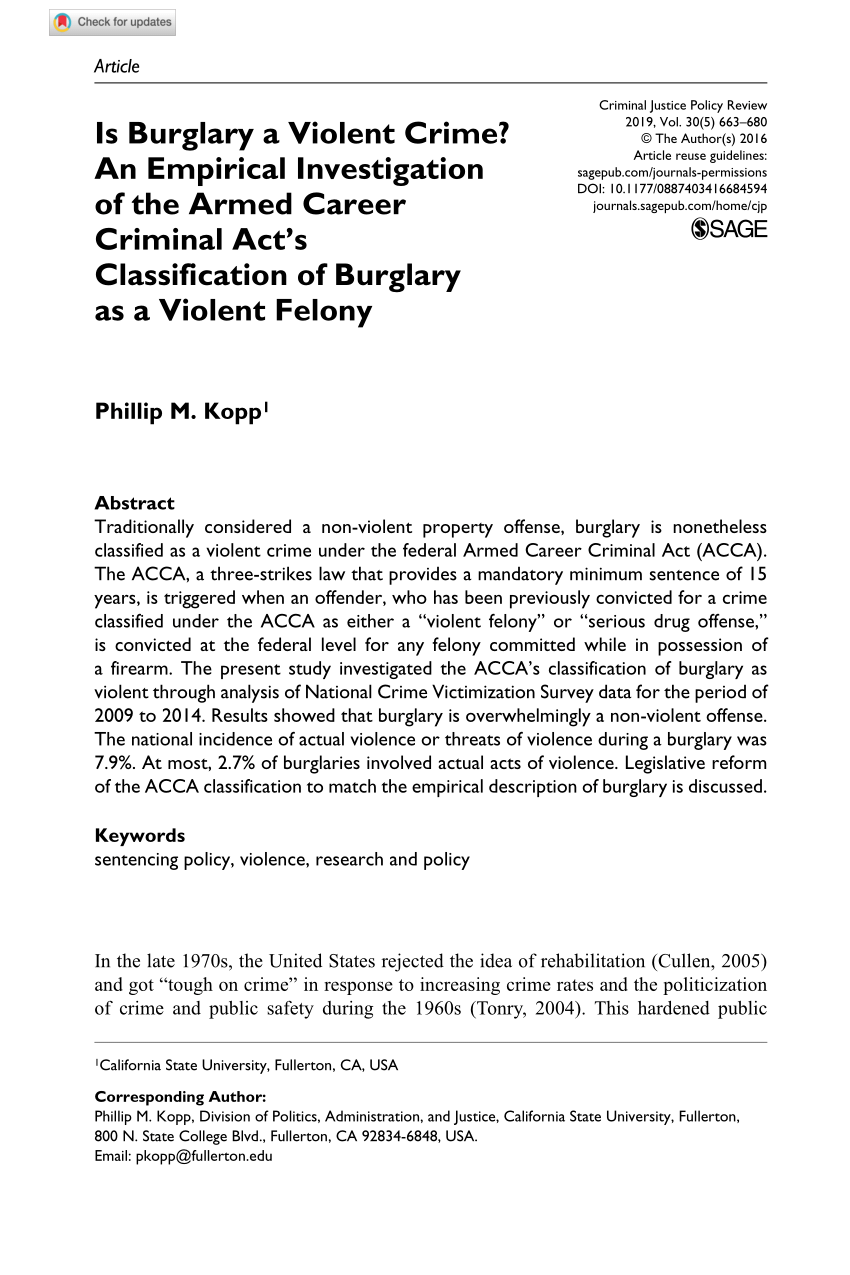 Pdf Is Burglary A Violent Crime An Empirical Investigation Of The Armed Career Criminal Acts 0050