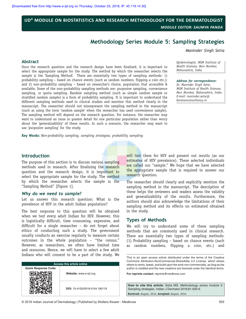 Pdf Methodology Series Module 5 Sampling Strategies