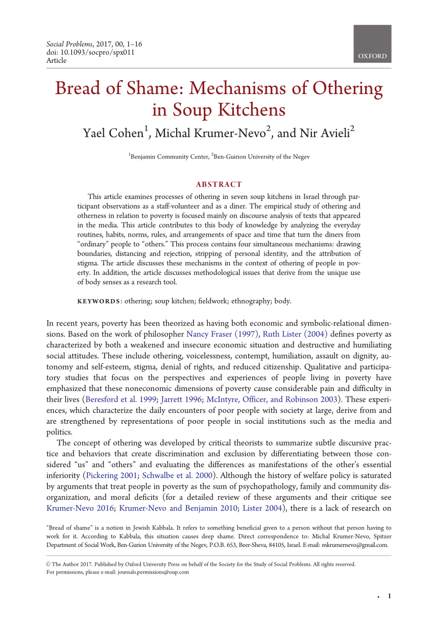 Pdf Bread Of Shame Mechanisms Of Othering In Soup Kitchens