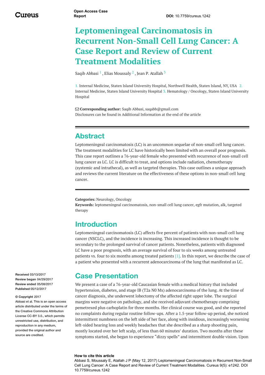 (PDF) Leptomeningeal Carcinomatosis in Recurrent NonSmall