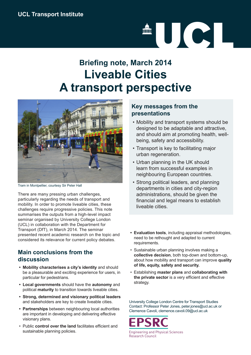 Pdf Liveable Cities A Transport Perspective