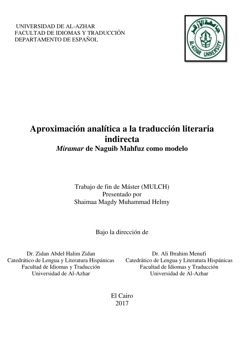 Pdf Aproximacion Analitica A La Traduccion Literaria Indirecta Miramar De Naguib Mahfuz Como Modelo