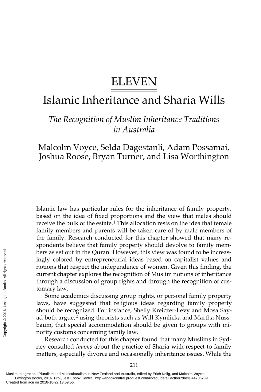 Pdf Islamic Inheritance And Sharia Wills The Recognition Of Muslim Inheritance Traditions In Australia