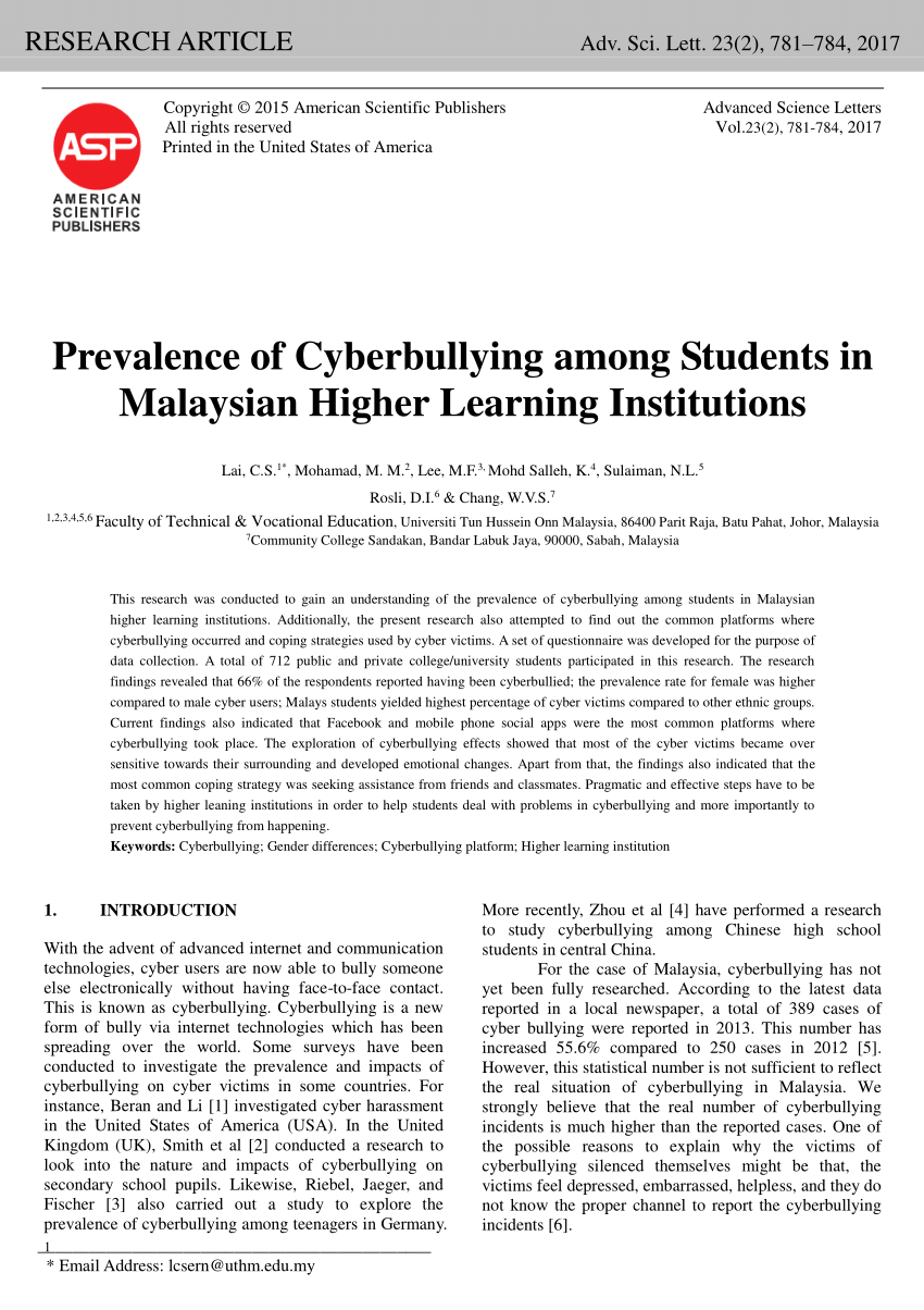 research paper about cyberbullying in school