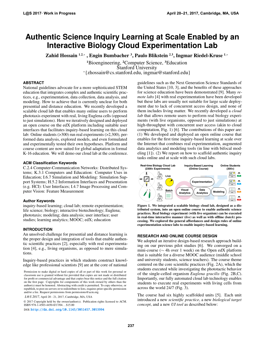 PDF) Authentic Science Inquiry Learning at Scale Enabled by an Interactive Biology Cloud Experimentation Lab