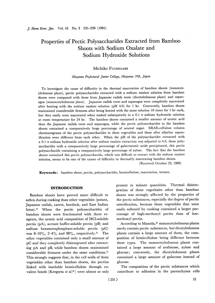 (PDF) Properties of Pectic Polysaccharides Extracted from Bamboo Shoots