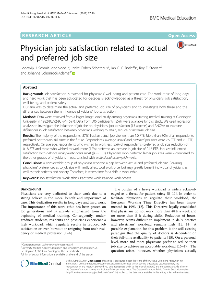 (PDF) Physician job satisfaction related to actual and preferred job ...