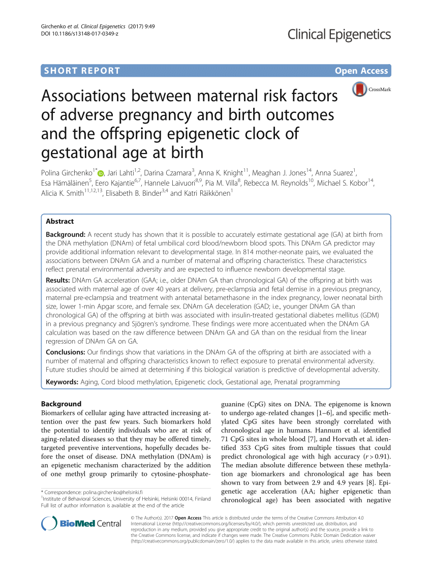 Pdf Associations Between Maternal Risk Factors Of Adverse Pregnancy And Birth Outcomes And The 4311