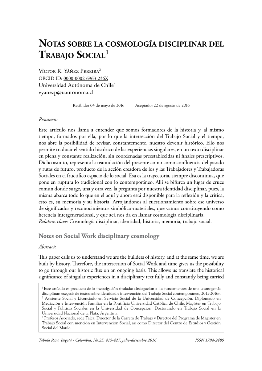 (PDF) Notas sobre la cosmología disciplinar del Trabajo Social
