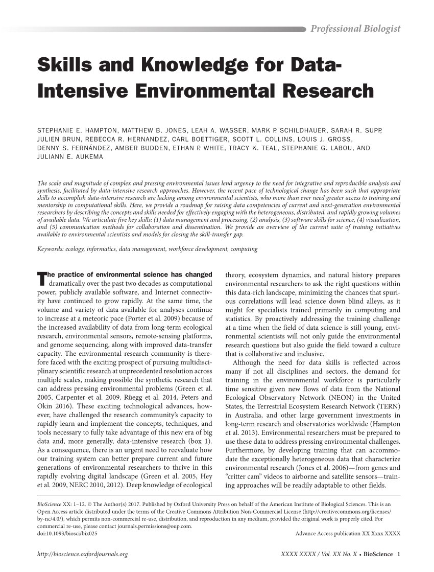 skills and knowledge for data intensive environmental research