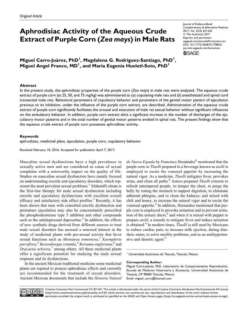 PDF Aphrodisiac Activity of the Aqueous Crude Extract of Purple