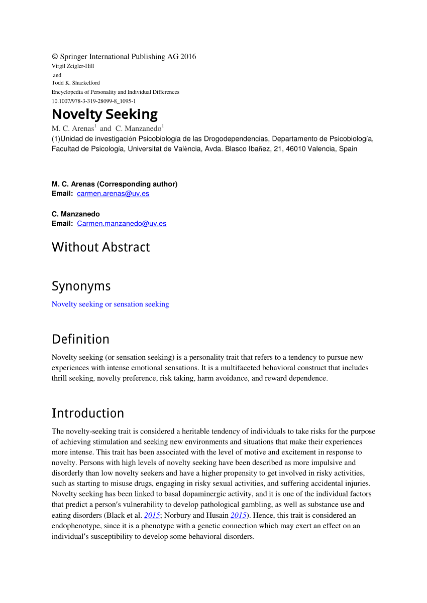 Neurobiology of novelty seeking