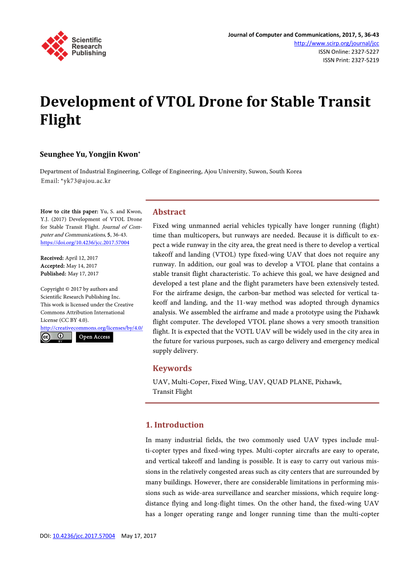 Pdf Development Of Vtol Drone For Stable Transit Flight
