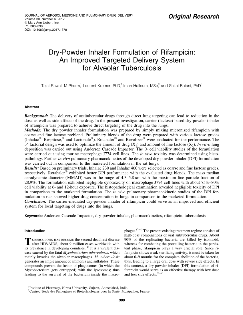 (PDF) Dry-Powder Inhaler Formulation of Rifampicin: An Improved ...