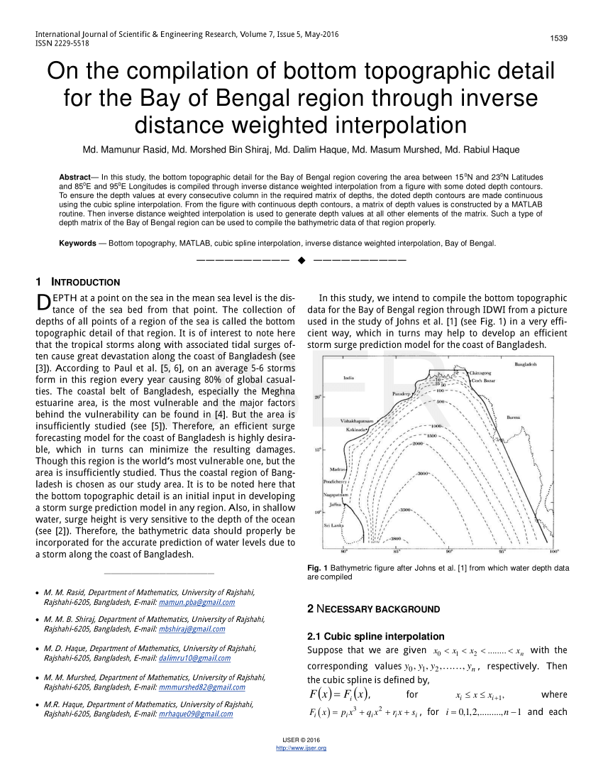 Pdf On The Compilation Of Bottom Topographic Detail For The Bay Of Bengal Region Through Inverse Distance Weighted Interpolation
