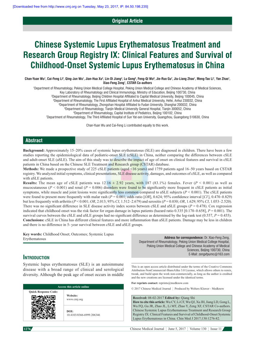 Pdf Chinese Systemic Lupus Erythematosus Treatment And - 