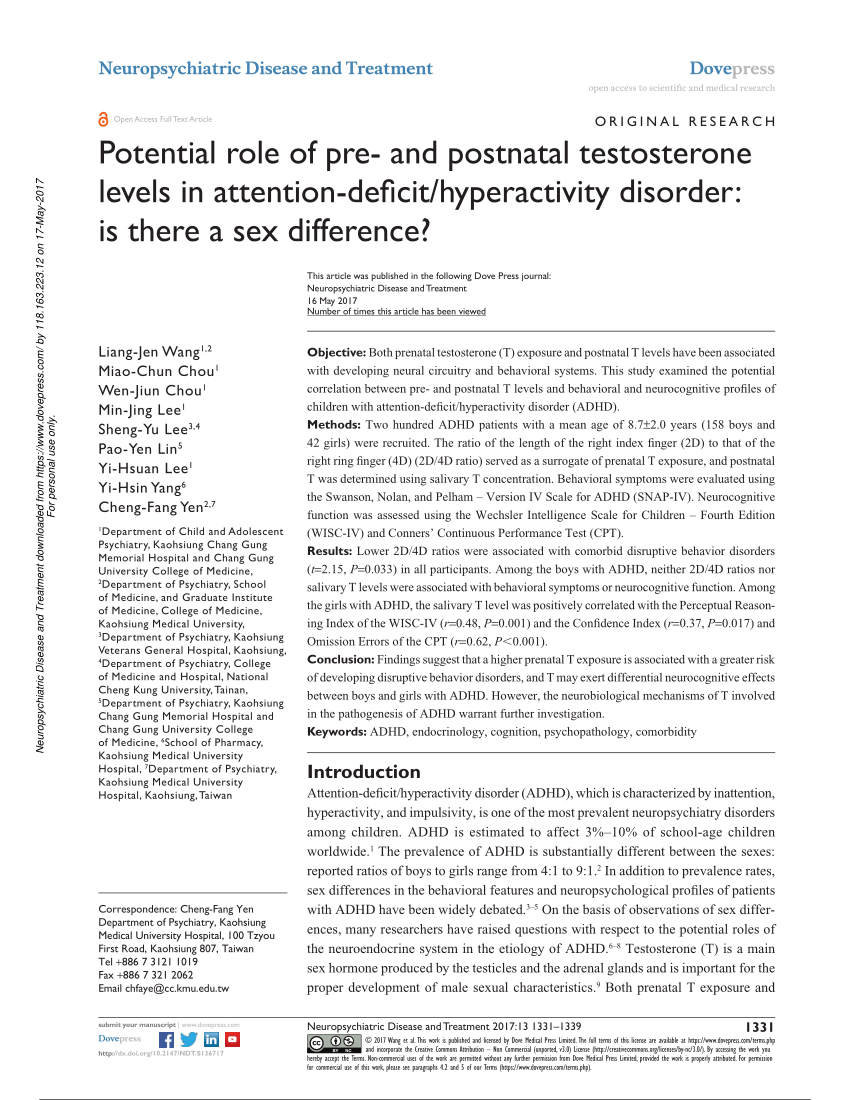 Pdf Potential Role Of Pre And Postnatal Testosterone Levels In
