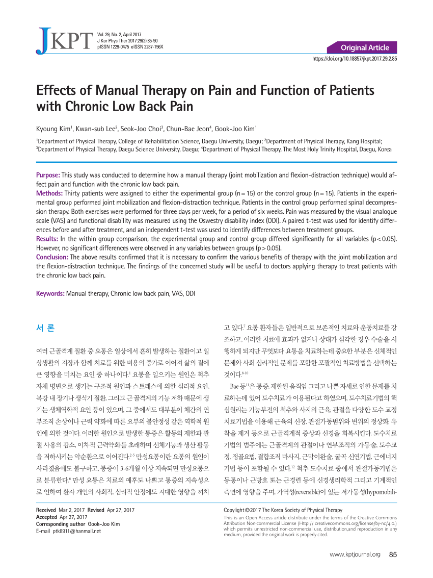 PDF) Effects of Manual Therapy on Pain and Function of Patients ...
