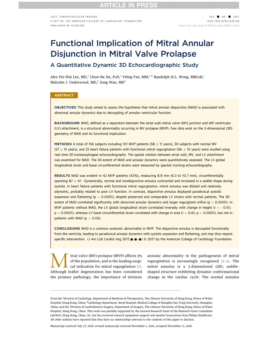 Pdf Functional Implication Of Mitral Annular Disjunction In Mitral Valve Prolapse