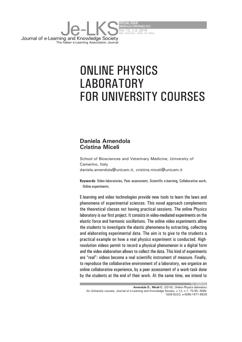 (PDF) Online Physics laboratory for University courses