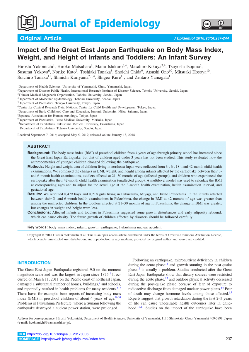 Pdf Impact Of The Great East Japan Earthquake On Body Mass