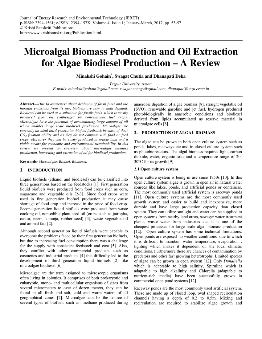 research paper of production of biodiesel
