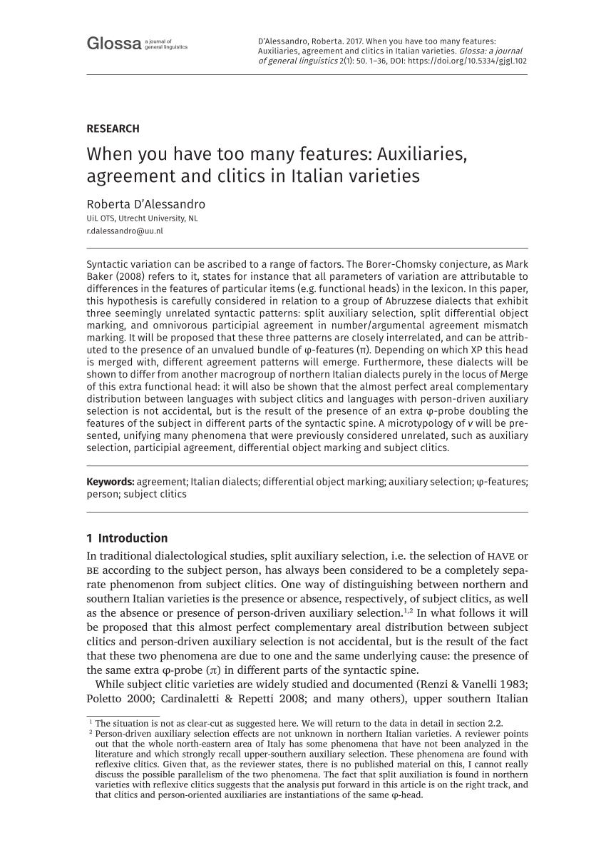 PDF) Italian Verbs with Two Auxiliaries: A Forced-Choice Experiment