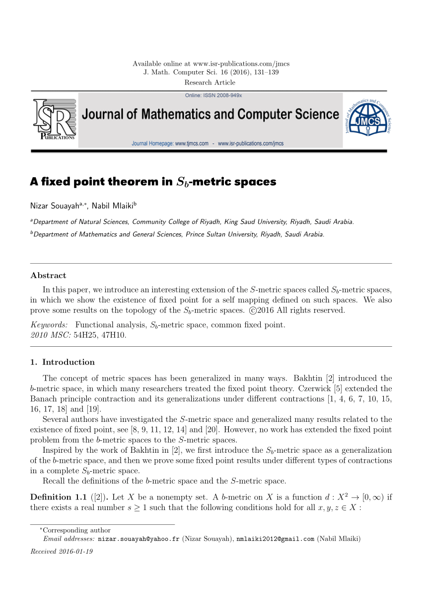 Pdf A Fixed Point Theorem In S B Metric Spaces