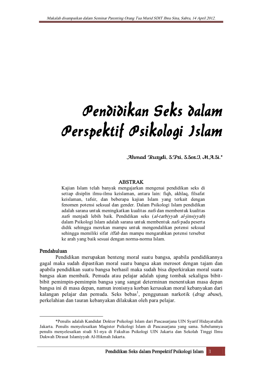 PDF Pendidikan Seks Dalam Perspektif Psikologi Islam