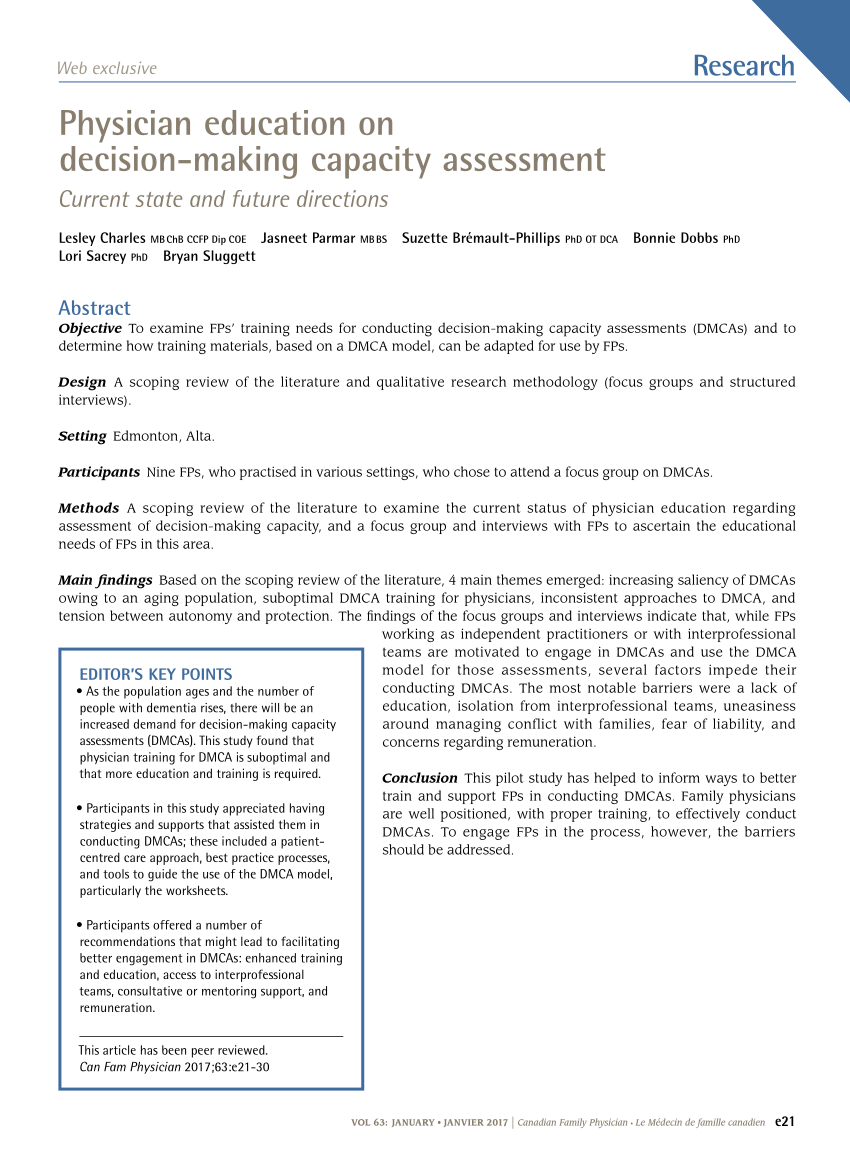 Pdf Physician Education On Decision Making Capacity Assessment 4183