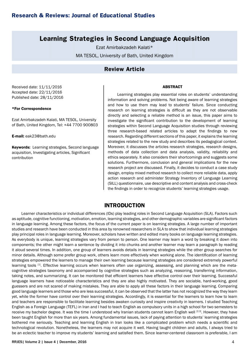 second language acquisition research paper pdf