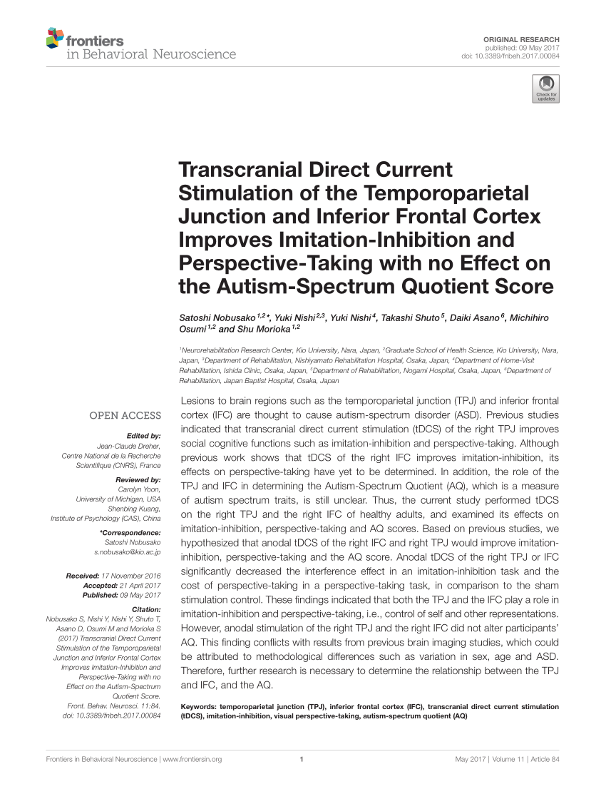 PDF Transcranial Direct Current Stimulation of the  