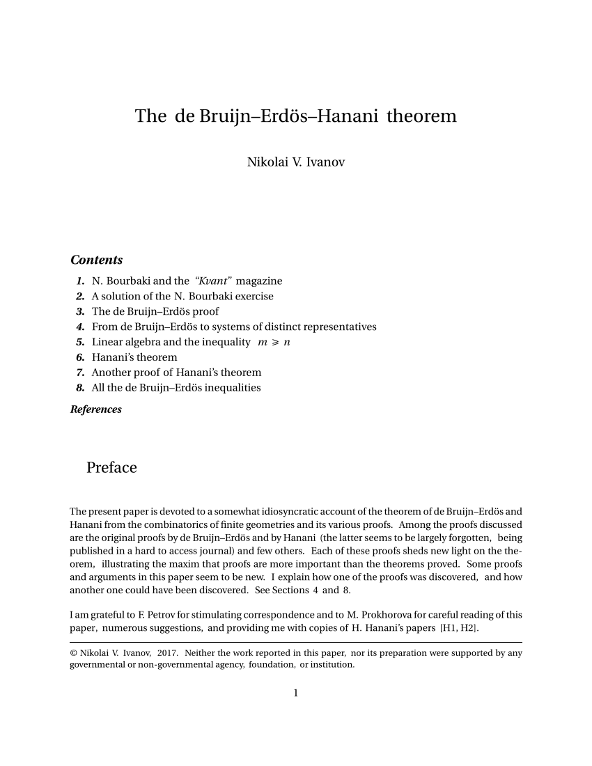 Pdf The De Bruijn Erdos Hanani Theorem