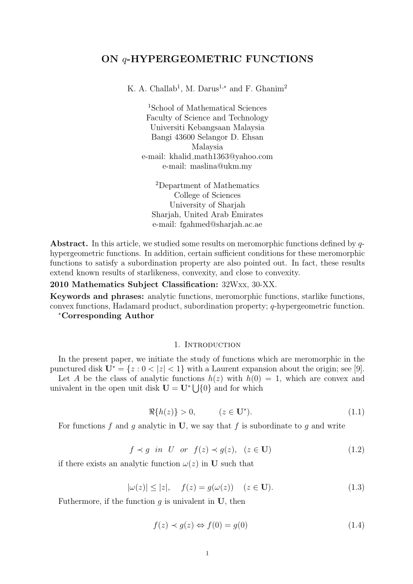 Pdf On Q Hypergeometric Functions