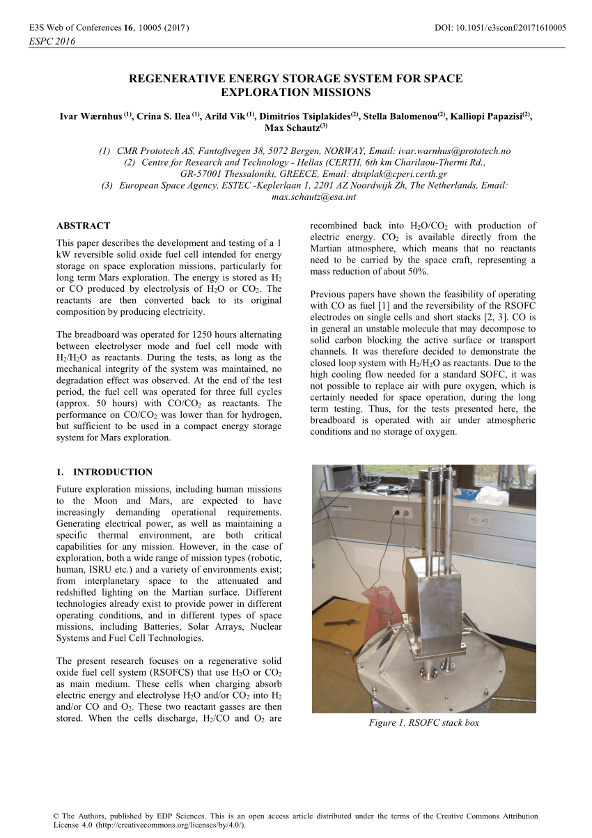 (PDF) Regenerative Energy Storage System for Space Exploration Missions