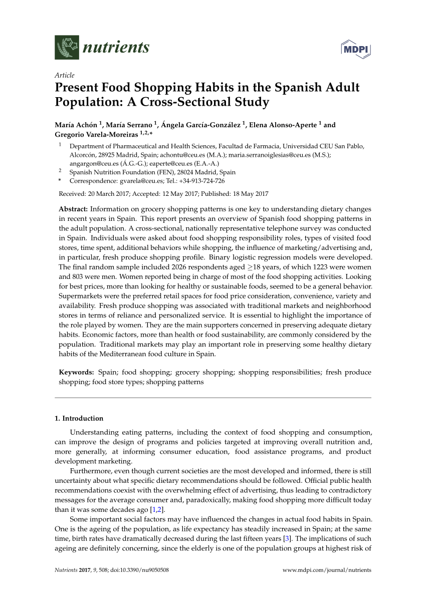 Pdf Present Food Shopping Habits In The Spanish Adult Population A Cross Sectional Study