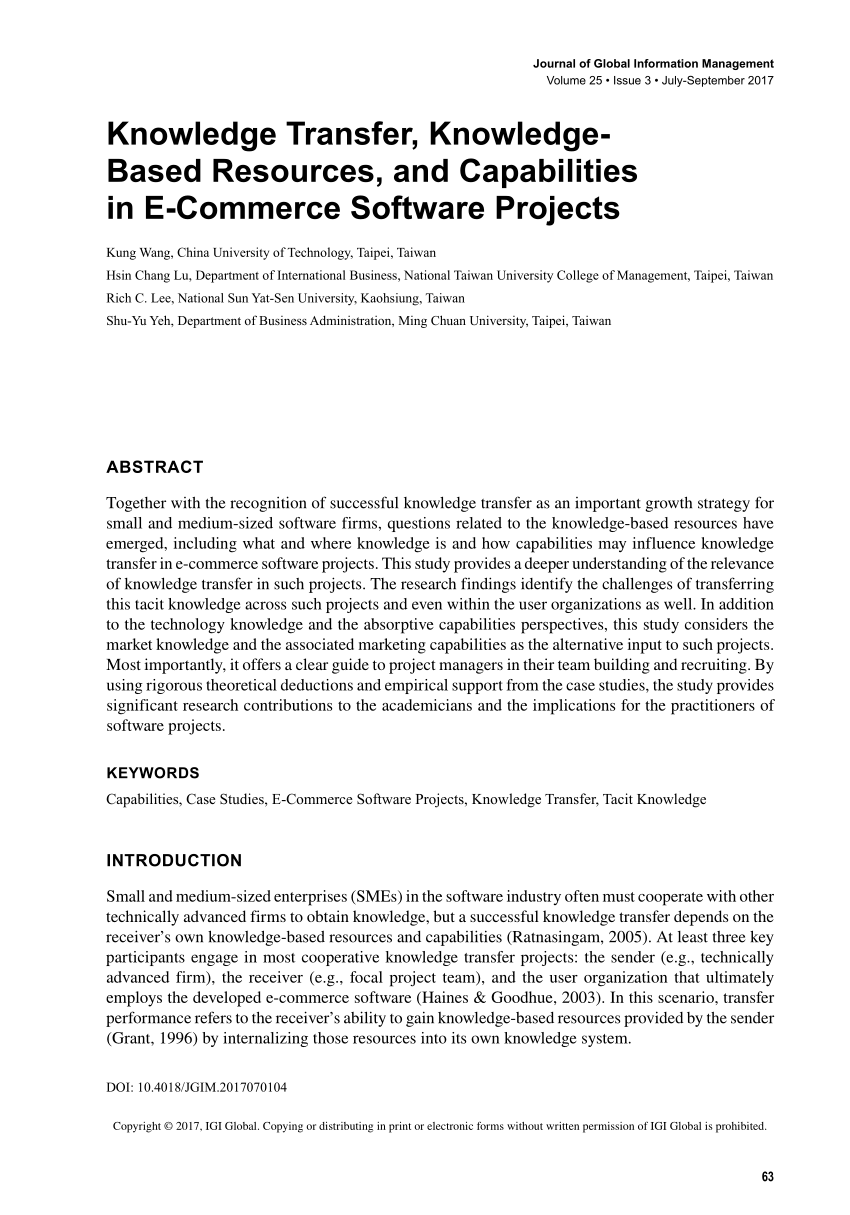 Pdf Knowledge Transfer Knowledge Based Resources And Capabilities In E Commerce Software Projects