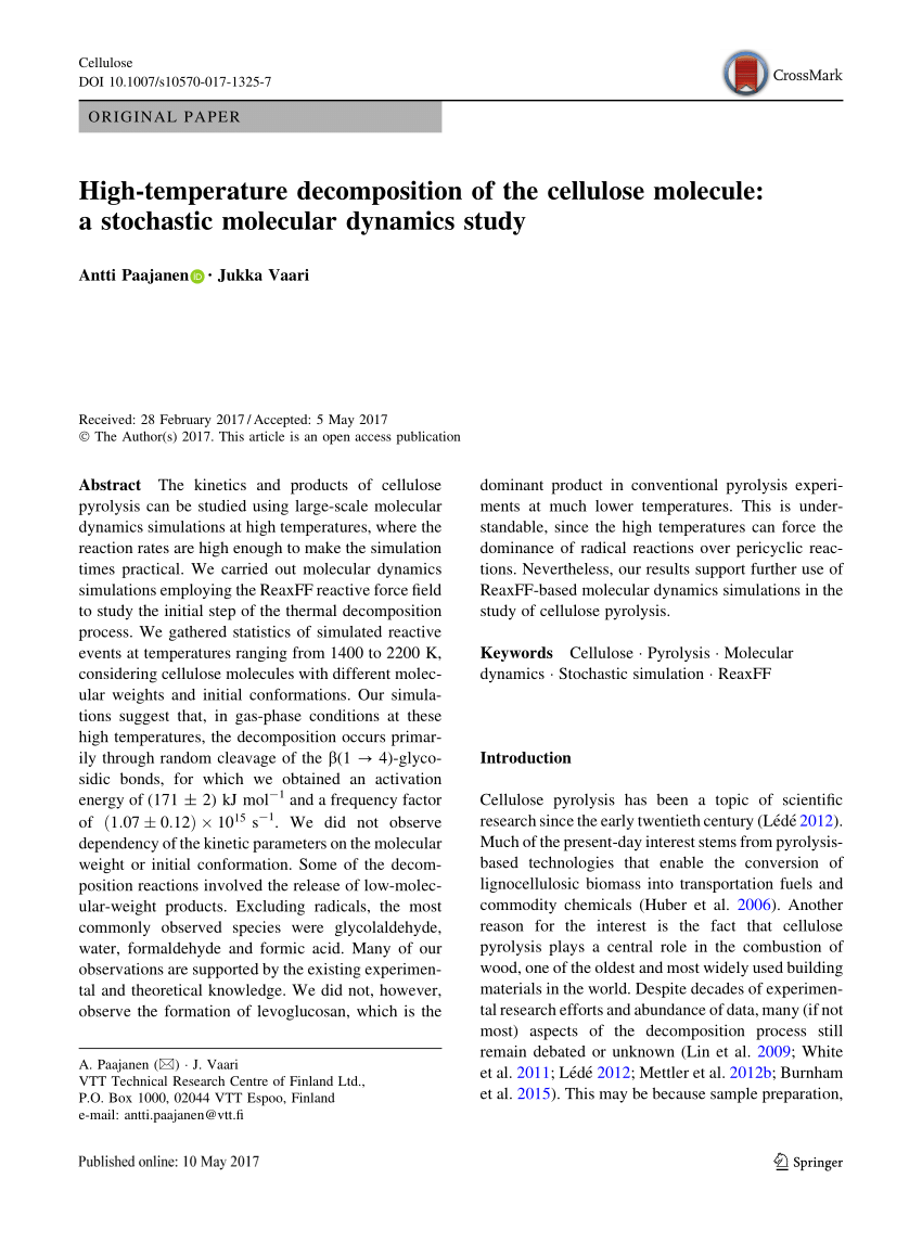 PDF) High-temperature decomposition of the cellulose molecule: a 